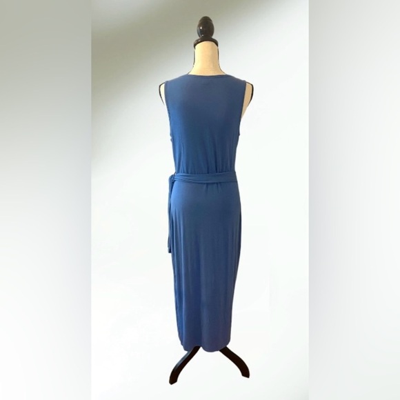 Calvin Klein Midi Sheath Wrap Dress Jersey Knit in Blue Size Medium - Picture 6 of 9